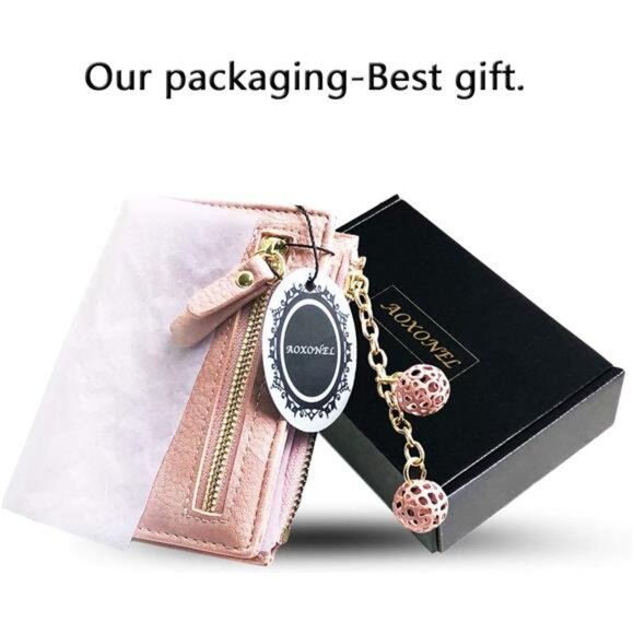 Women's Rfid Small Bifold Leather Wallet Ladies Mini Zipper Coin Purse - Picture 7 of 7